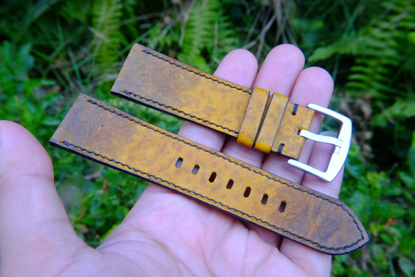 BESPOKE GENUINE YELLOW VEG TANNED COW LEATHER WATCH STRAP HDLE36