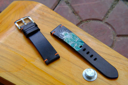 BESPOKE GENUINE BLACK CARVED COW LEATHER WATCH STRAP HDLE43