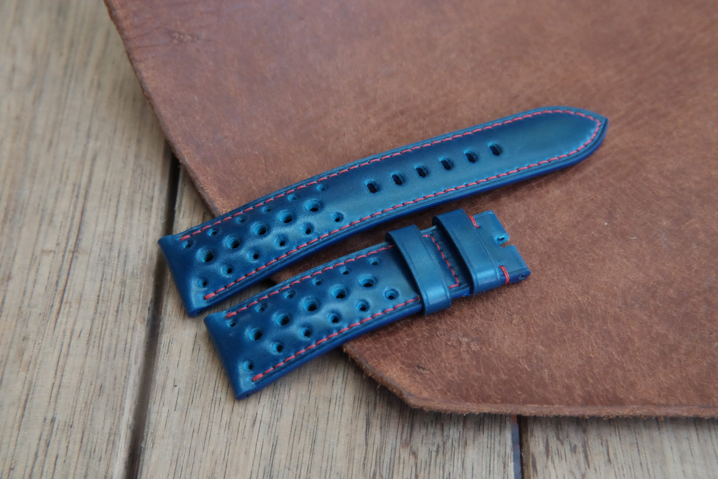 BESPOKE GENUINE NAVY BLUE SHELL CORDOVAN LEATHER WATCH STRAP HDSC03