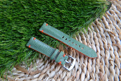 BESPOKE GENUINE WITHOUT PEARL GREEN STINGRAY LEATHER WATCH STRAP HDST52