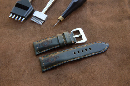 BESPOKE GENUINE BLACK LASER CARVED COW LEATHER WATCH STRAP HDLE49