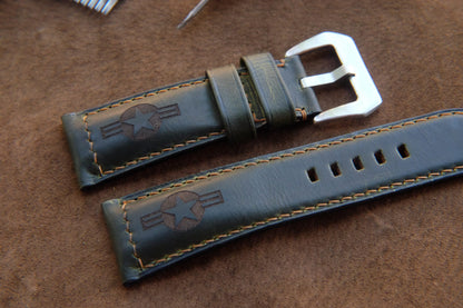 BESPOKE GENUINE BLACK LASER CARVED COW LEATHER WATCH STRAP HDLE49