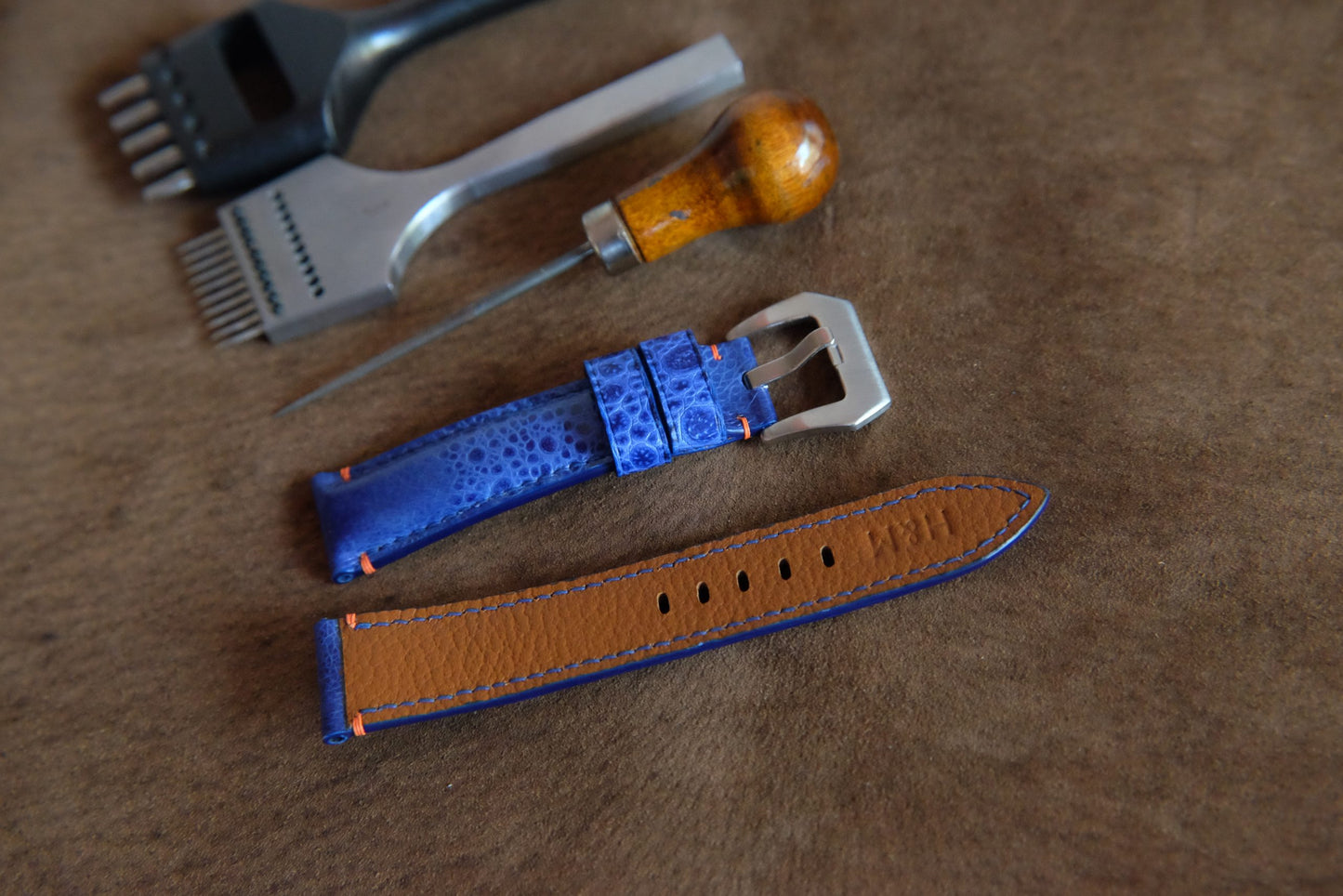 BESPOKE GENUINE BLUE TOAD LEATHER WATCH STRAP HDLE45