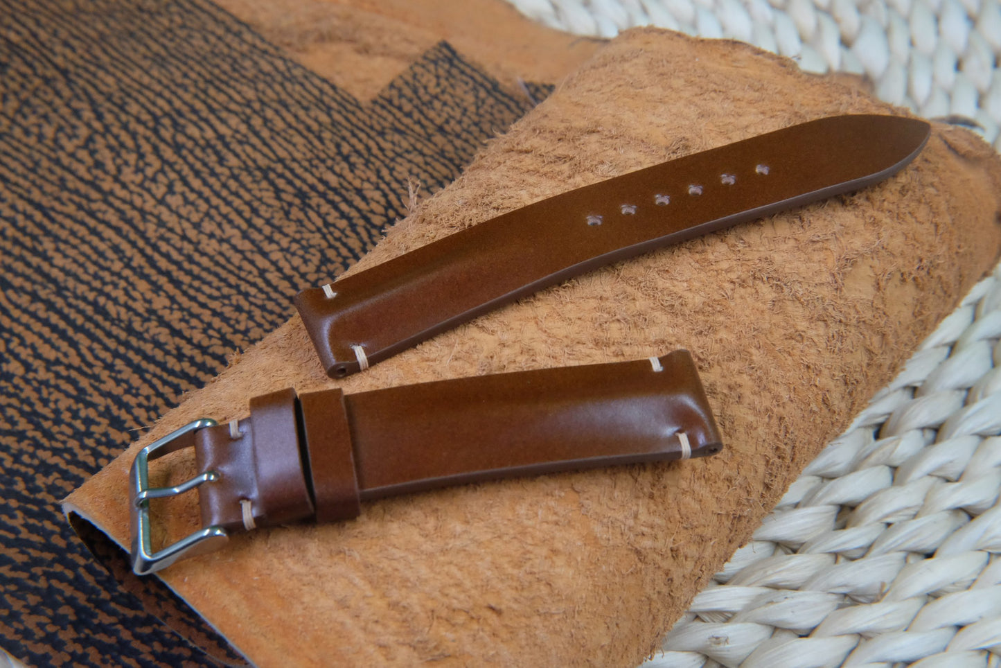 BESPOKE GENUINE BROWN SHELL CORDOVAN LEATHER WATCH STRAP HDSC01