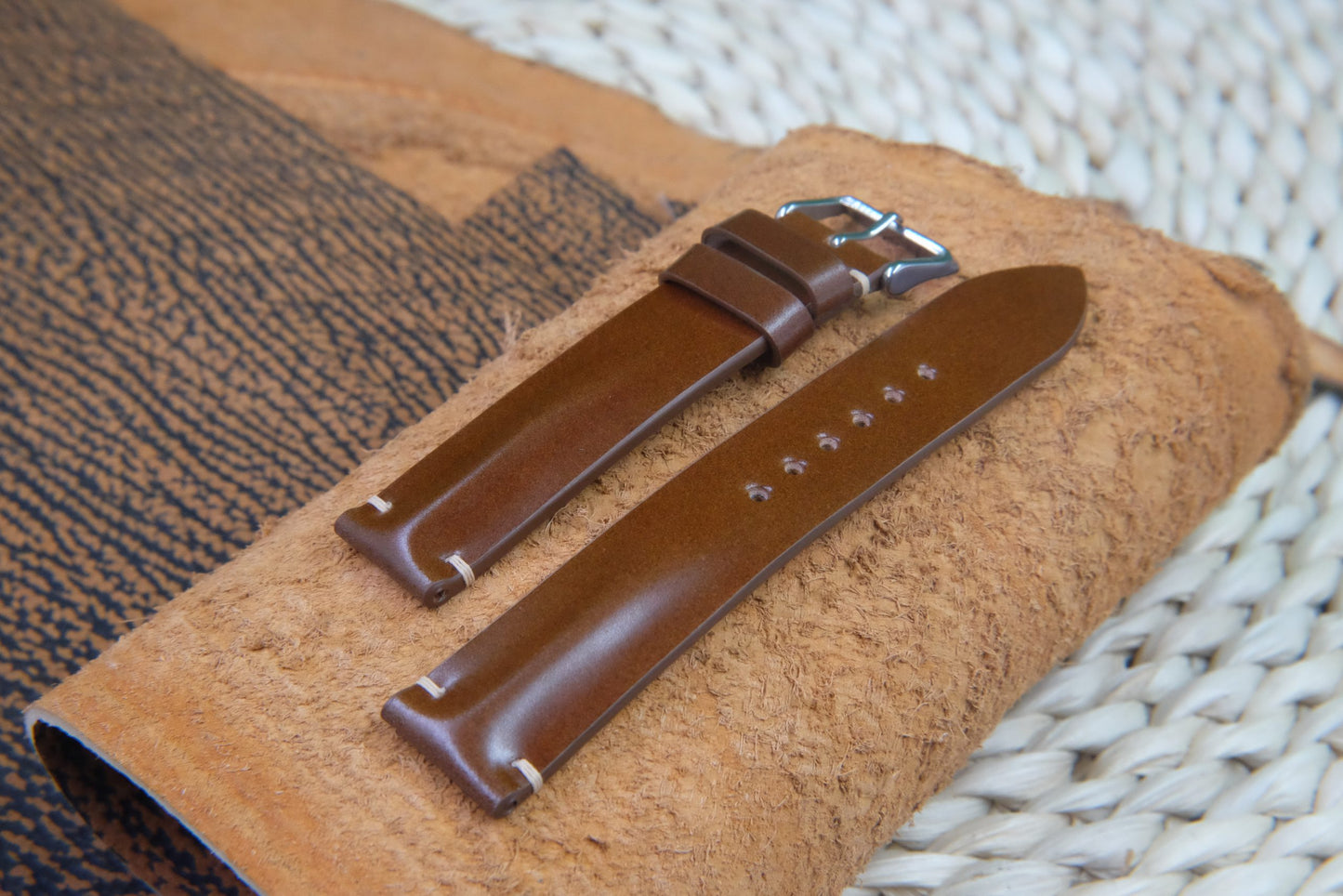 BESPOKE GENUINE BROWN SHELL CORDOVAN LEATHER WATCH STRAP HDSC01