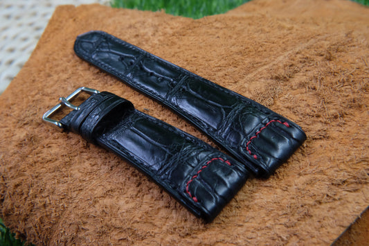 BESPOKE GENUINE BLACK CROCODILE SKIN LEATHER STRAP HDCS77