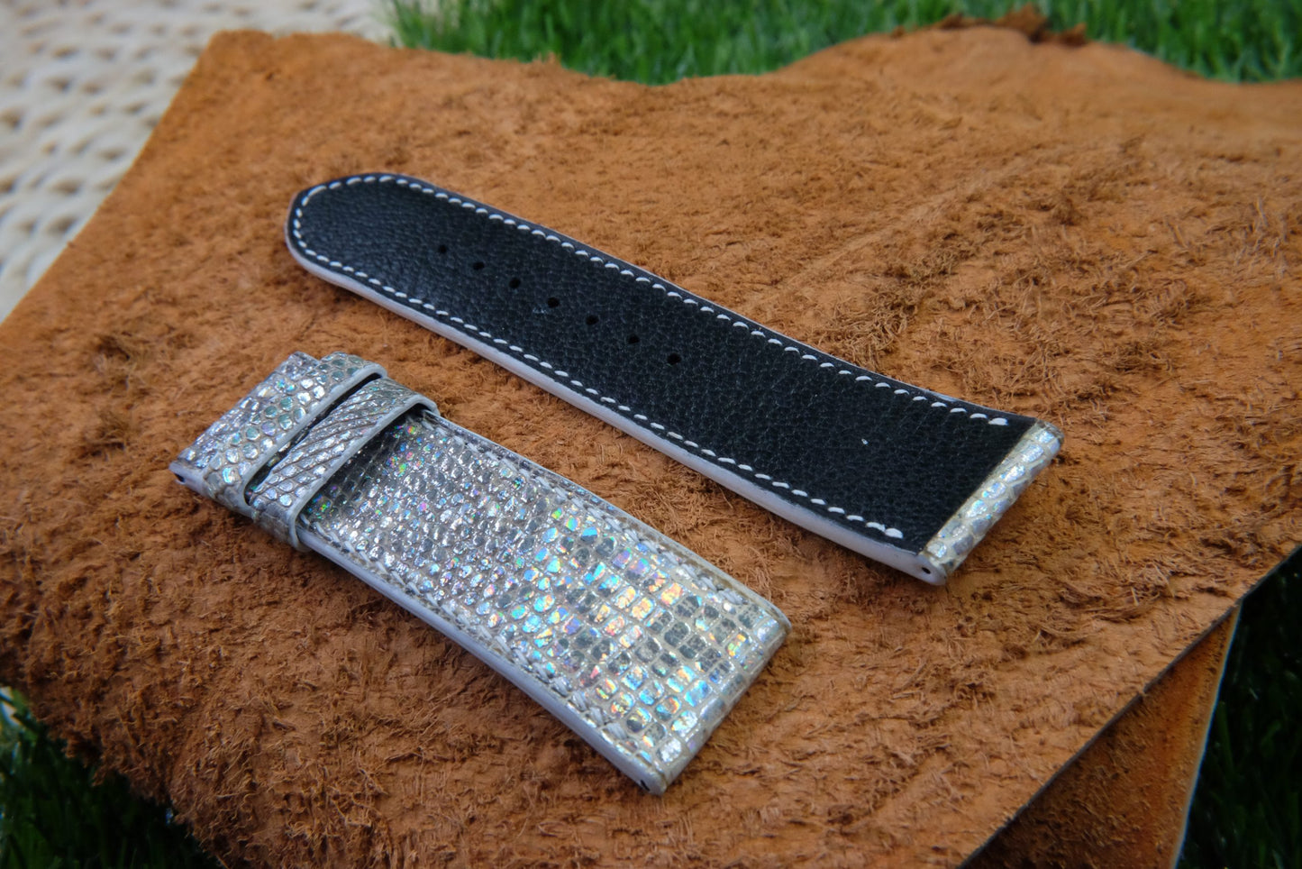 BESPOKE SILVER GENUINE LIZARD LEATHER WATCH STRAP HDLZ11