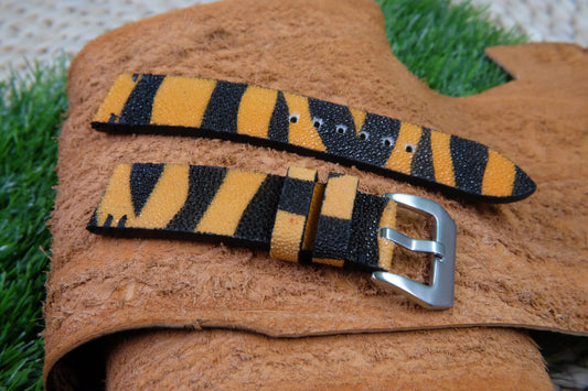 BESPOKE GENUINE WITHOUT PEARL TIGER COLOR STINGRAY LEATHER WATCH STRAP HDST58