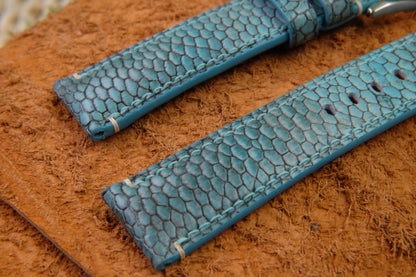 BESPOKE GENUINE BLUE BEAVER TAIL LEATHER WATCH STRAP HDLE19