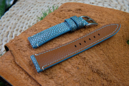 BESPOKE GENUINE BLUE BEAVER TAIL LEATHER WATCH STRAP HDLE19