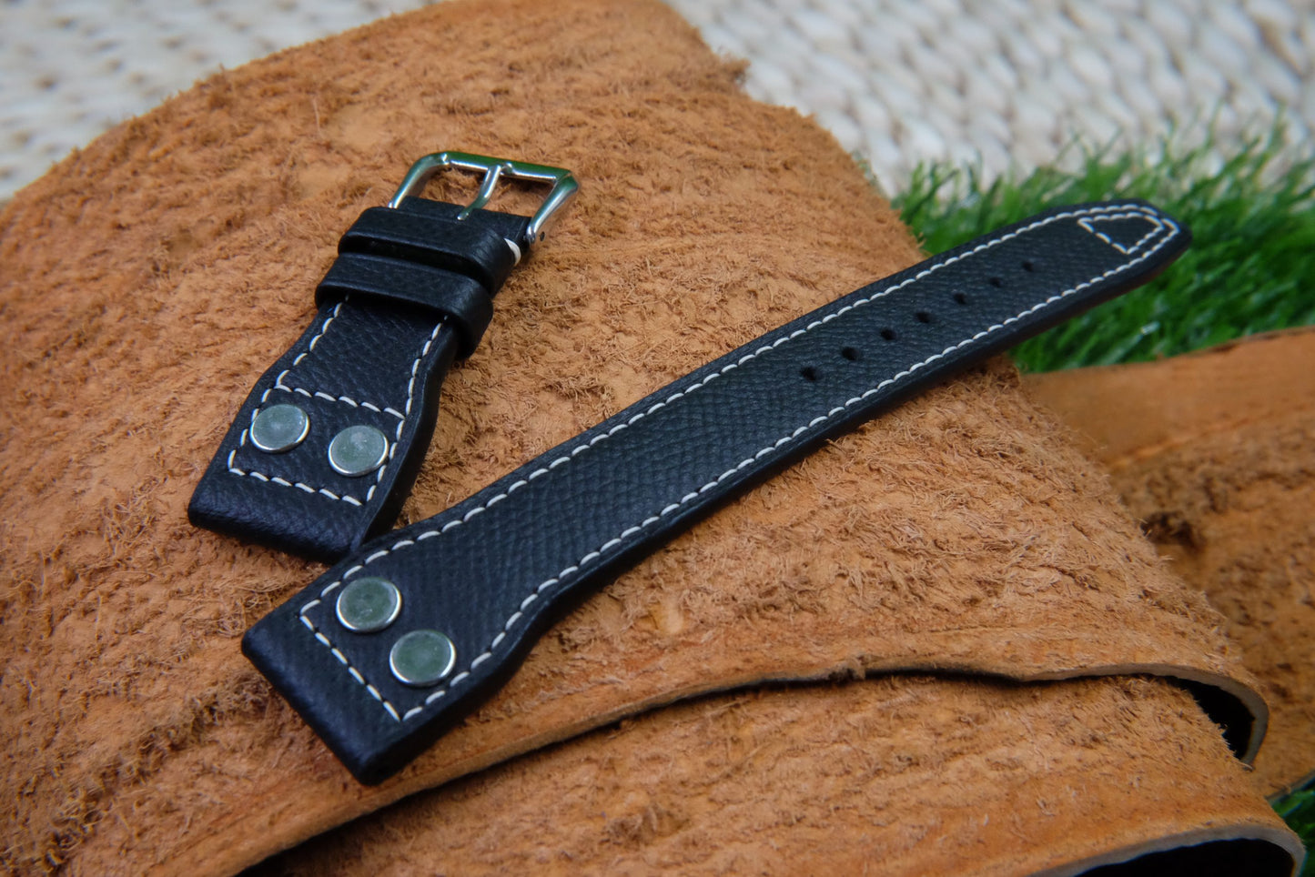 BESPOKE GENUINE BLACK EPSOM PILOT FOR IWC LEATHER WATCH STRAP HDLE27