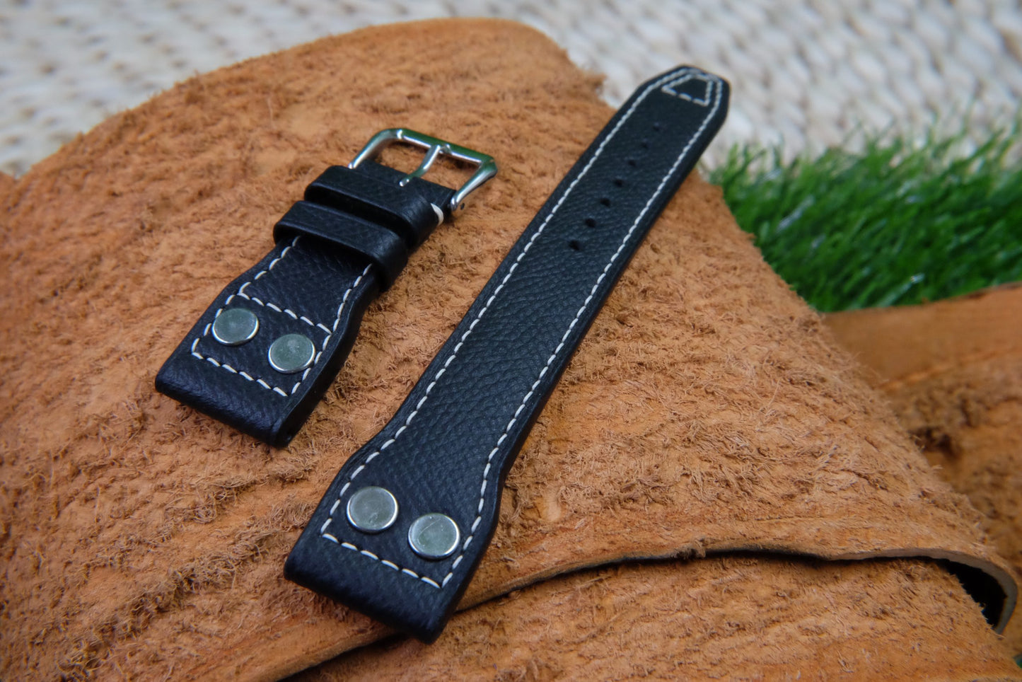 BESPOKE GENUINE BLACK EPSOM PILOT FOR IWC LEATHER WATCH STRAP HDLE27