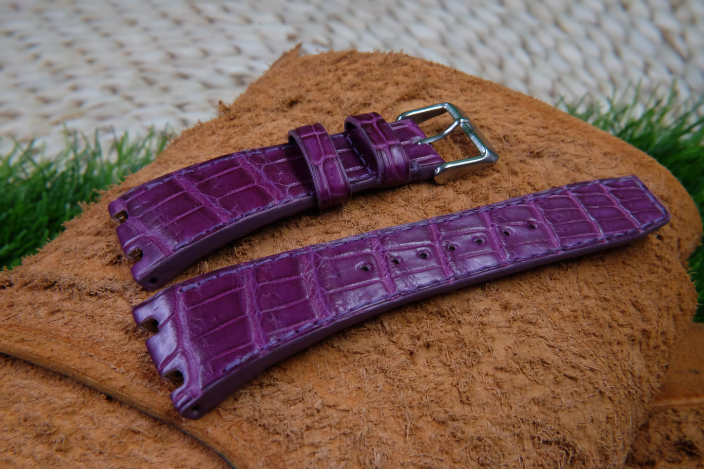 BESPOKE GENUINE DOUBLE SIDE PURPLE CROCODILE SKIN LEATHER STRAP AUDERMAR PIGUET HDCS74