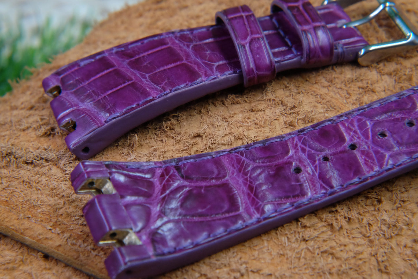 BESPOKE GENUINE DOUBLE SIDE PURPLE CROCODILE SKIN LEATHER STRAP AUDERMAR PIGUET HDCS74