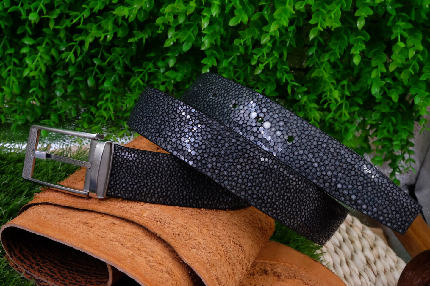 BESPOKE GENUINE BLACK STINGRAY LEATHER MAN BELT HDBE01