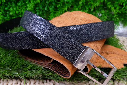 BESPOKE GENUINE BLACK STINGRAY LEATHER MAN BELT HDBE01