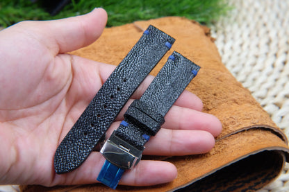 BESPOKE GENUINE UNPOLISHED BLACK STINGRAY LEATHER WATCH STRAP HDST60