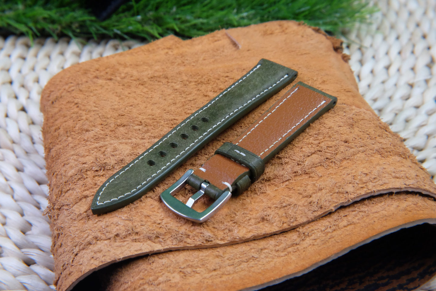 BESPOKE GENUINE OLIVE GREEN COW LEATHER WATCH STRAP HDLE22