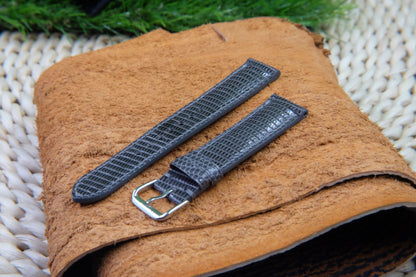 BESPOKE BLACK GENUINE LIZARD LEATHER WATCH STRAP HDLZ10