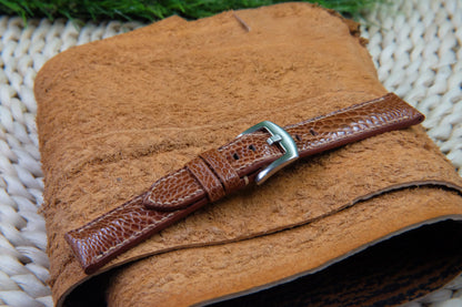 BESPOKE BROWN OSTRICH LEG SKIN LEATHER WATCH STRAP WITH SMALL ROUND SCALES HDOST21