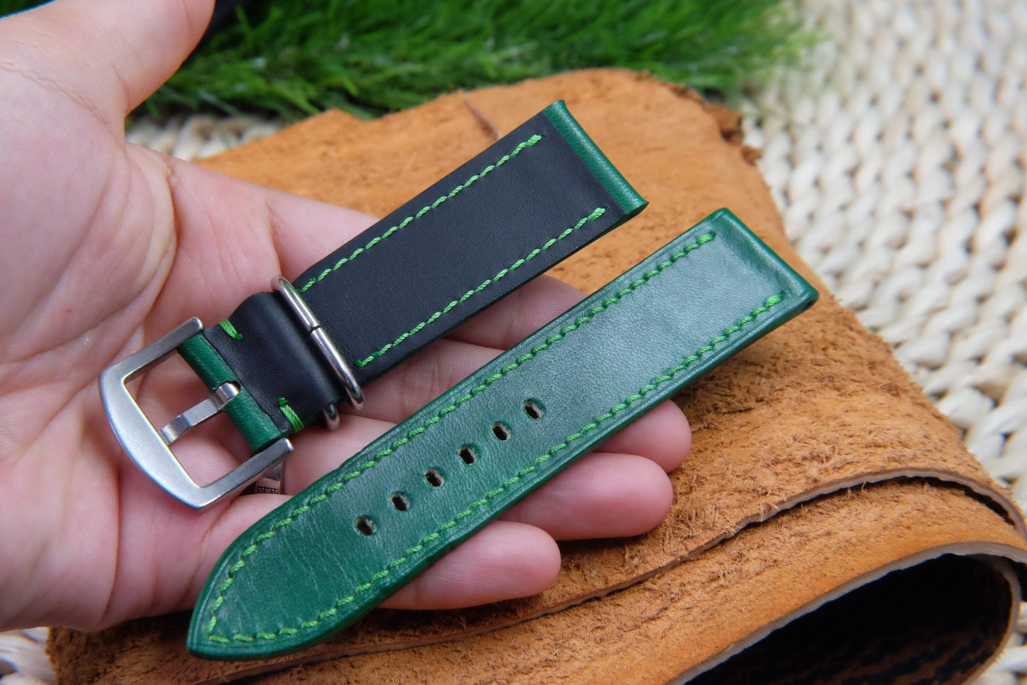 BESPOKE GENUINE GREEN COW LEATHER WATCH STRAP HDLE24