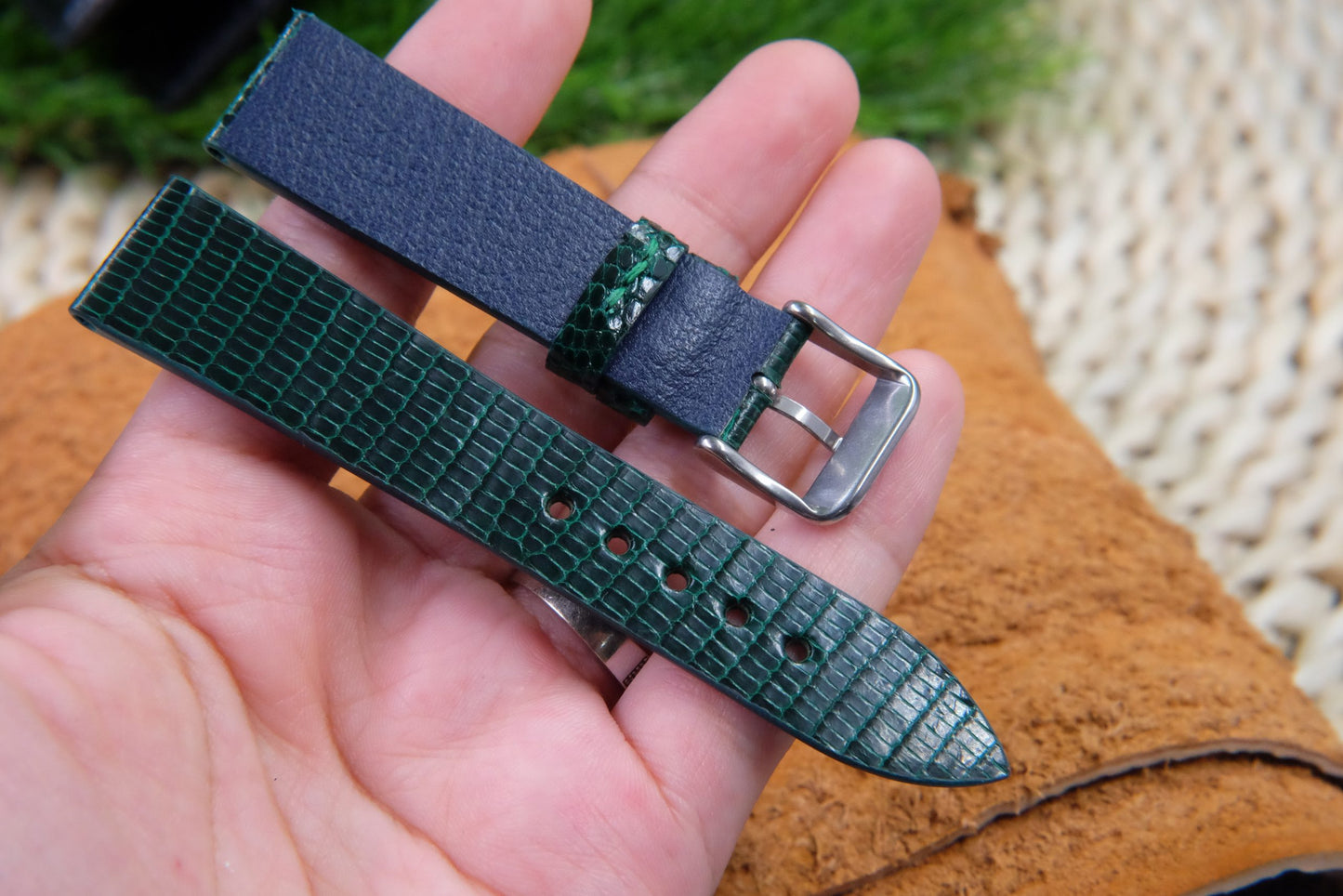 BESPOKE GREEN GENUINE LIZARD LEATHER WATCH STRAP HDLZ09