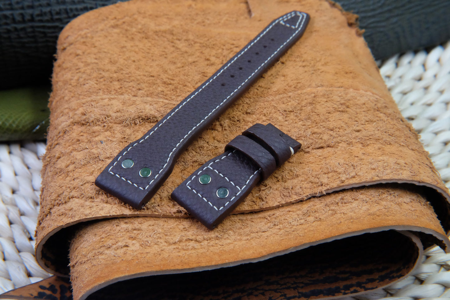 BESPOKE GENUINE BROWN TOGO PILOT FOR IWC LEATHER WATCH STRAP HDLE28