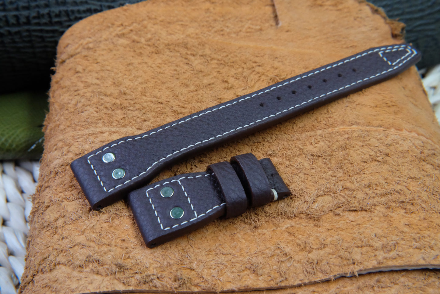 BESPOKE GENUINE BROWN TOGO PILOT FOR IWC LEATHER WATCH STRAP HDLE28