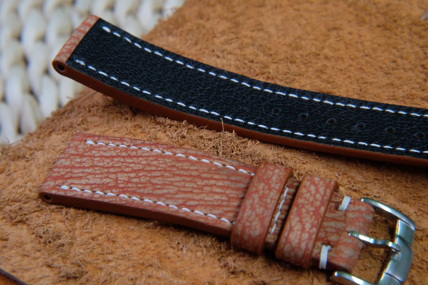 BESPOKE GENUINE ORANGE WILD COW LEATHER WATCH STRAP HDLE29