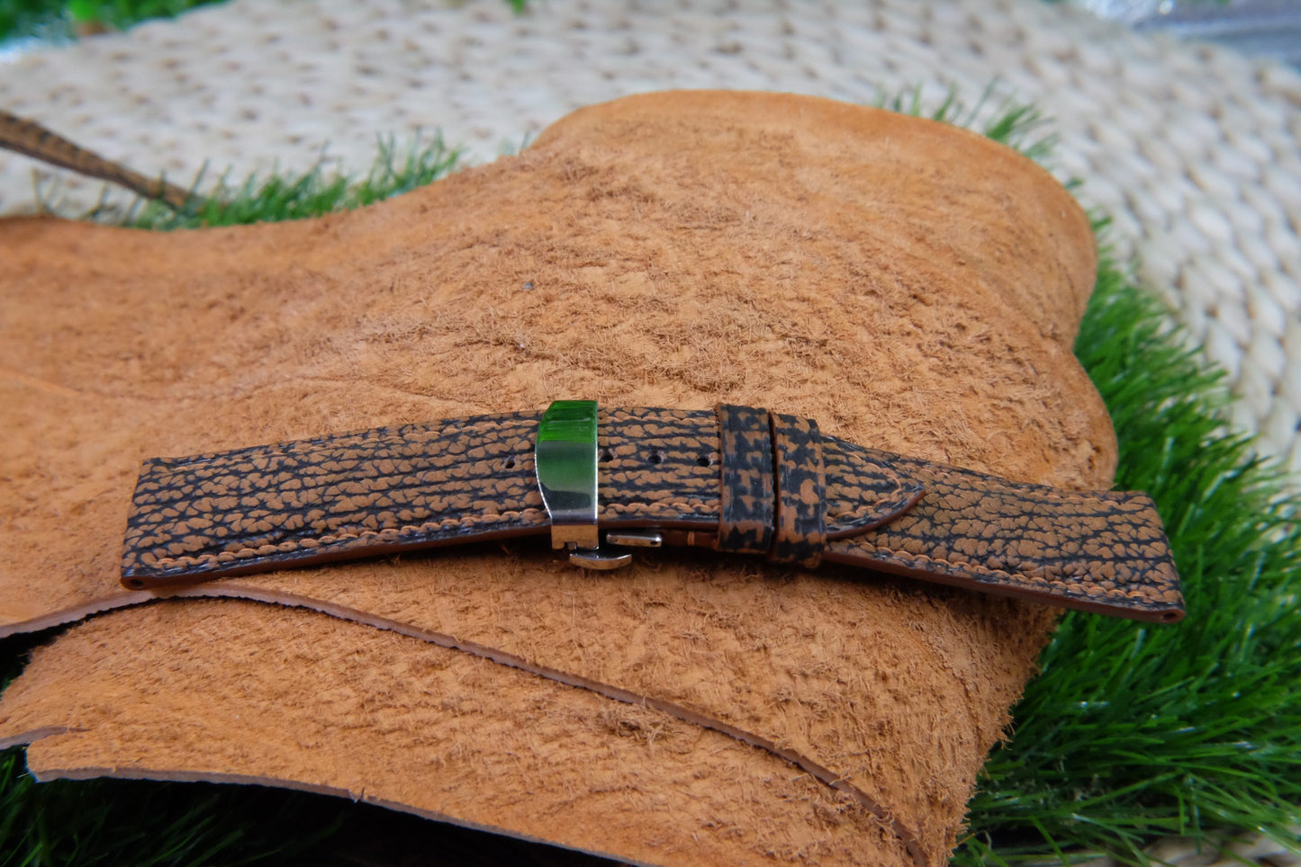 BESPOKE GENUINE BROWN SHARK SKIN LEATHER WATCH STRAP HDSH08