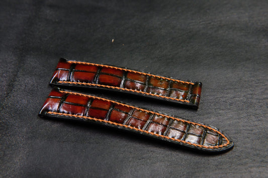 BESPOKE GENUINE BROWN PATINA CROCODILE SKIN LEATHER STRAP HDCS84