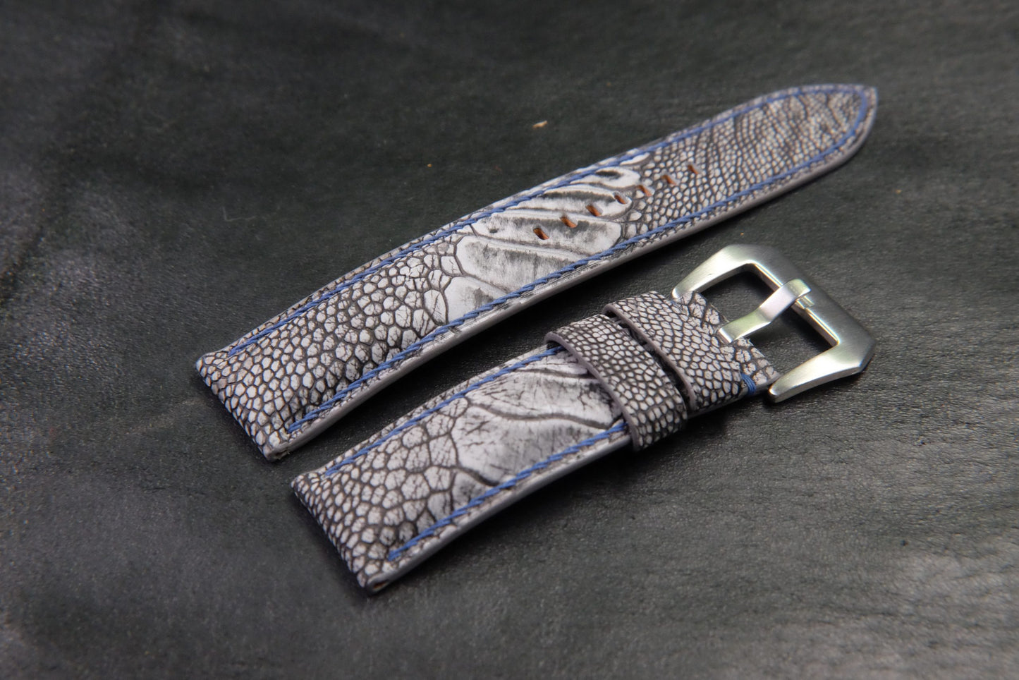 BESPOKE GENUINE STONE WASHED GREY KLEIN KAROO OSTRICH LEG SKIN LEATHER STRAP HDOL36