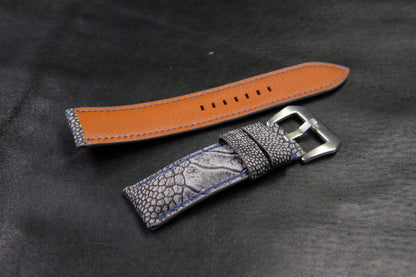 BESPOKE GENUINE STONE WASHED GREY KLEIN KAROO OSTRICH LEG SKIN LEATHER STRAP HDOL36