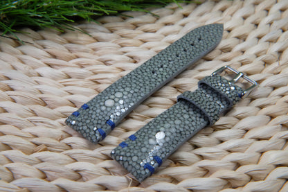 BESPOKE GENUINE DOUBLE PEARL GREY STINGRAY LEATHER WATCH STRAP HDST50