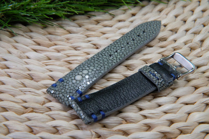 BESPOKE GENUINE DOUBLE PEARL GREY STINGRAY LEATHER WATCH STRAP HDST50