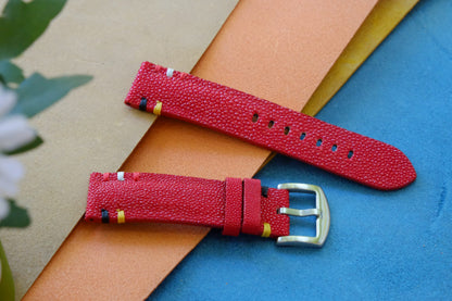 BESPOKE GENUINE UNPOLISHED RED STINGRAY LEATHER WATCH STRAP HDST61