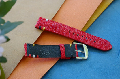 BESPOKE GENUINE UNPOLISHED RED STINGRAY LEATHER WATCH STRAP HDST61