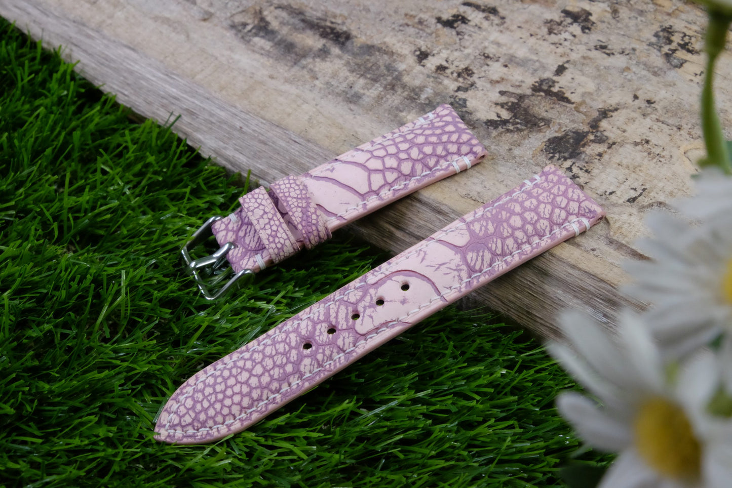 BESPOKE GENUINE STONE WASHED PINK KLEIN KAROO OSTRICH LEG SKIN LEATHER STRAP HDOL35