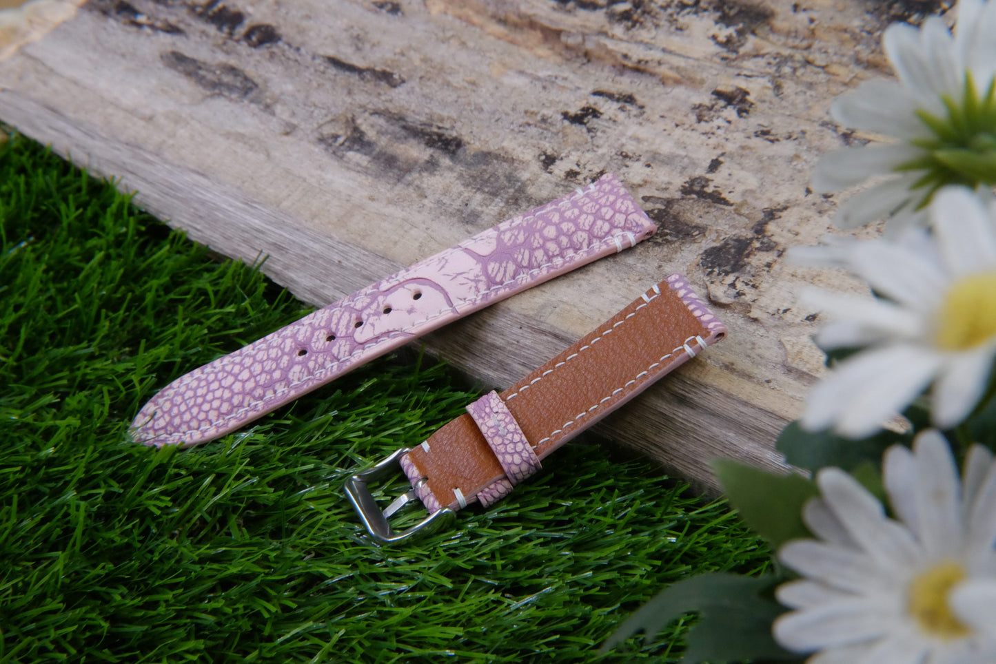 BESPOKE GENUINE STONE WASHED PINK KLEIN KAROO OSTRICH LEG SKIN LEATHER STRAP HDOL35