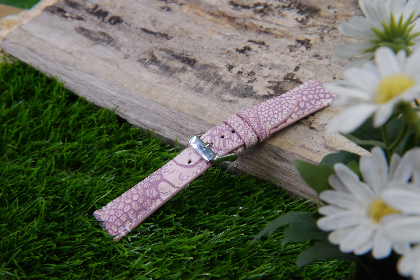 BESPOKE GENUINE STONE WASHED PINK KLEIN KAROO OSTRICH LEG SKIN LEATHER STRAP HDOL35