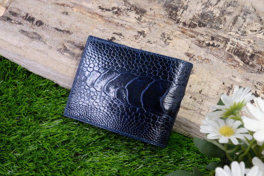 BESPOKE GENUINE NAVY BLUE OSTRICH BIFOLD MAN WALLET HDWAOS01