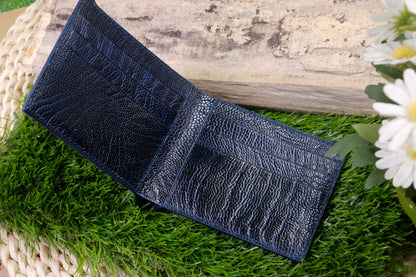 BESPOKE GENUINE NAVY BLUE OSTRICH BIFOLD MAN WALLET HDWAOS01