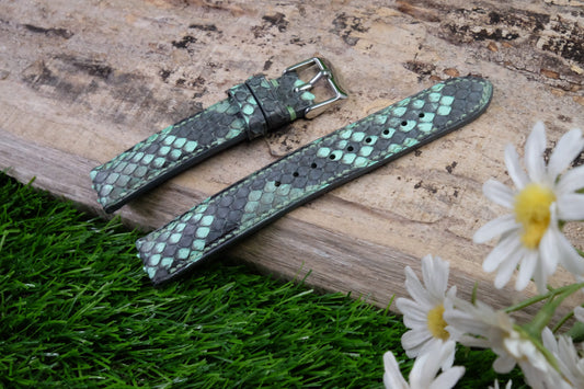 BESPOKE GENUINE TEAL GREEN PYTHON SKIN LEATHER STRAP HDPS08