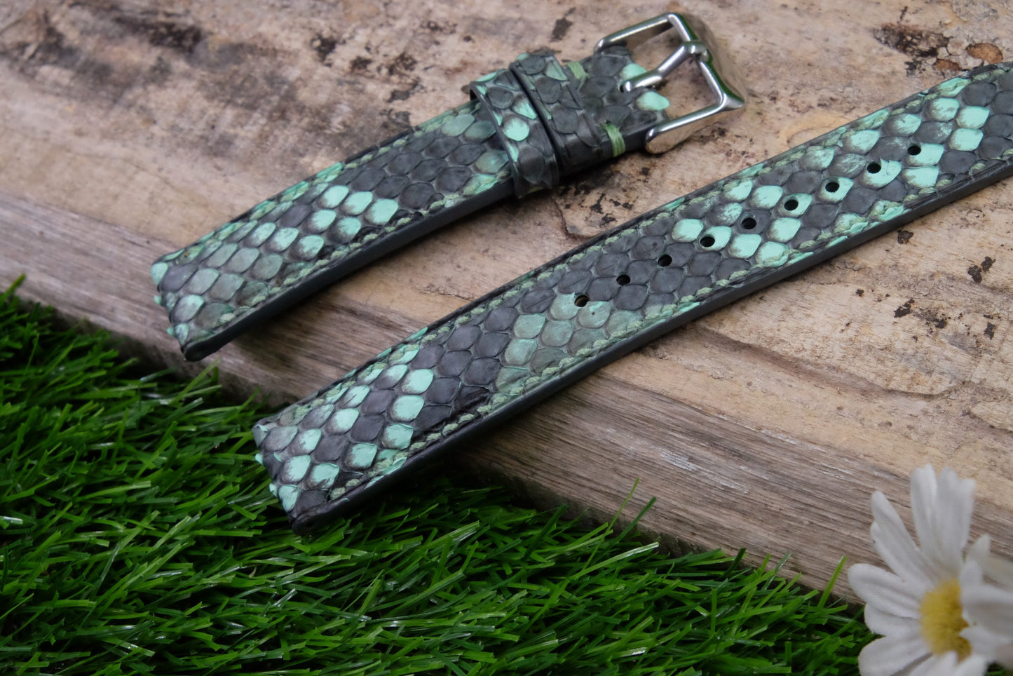 BESPOKE GENUINE TEAL GREEN PYTHON SKIN LEATHER STRAP HDPS08