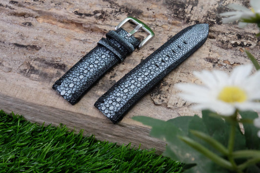 BESPOKE GENUINE ROW STONE BLACK STINGRAY LEATHER WATCH STRAP HDST51