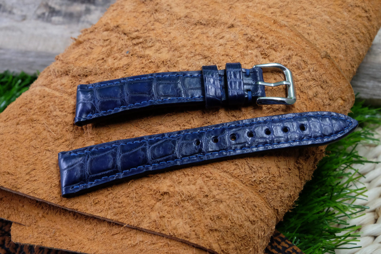 BESPOKE GENUINE BLUE CROCODILE SKIN LEATHER STRAP HDCS76