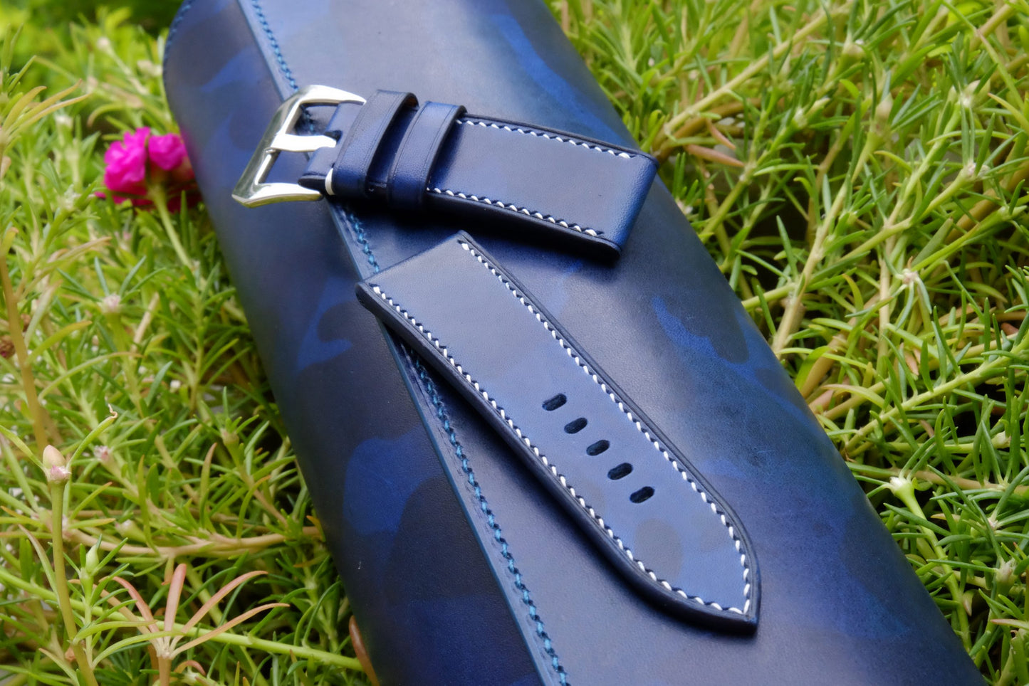 BESPOKE GENUINE BLUE CAMO LEATHER WATCH STRAP HDLE32