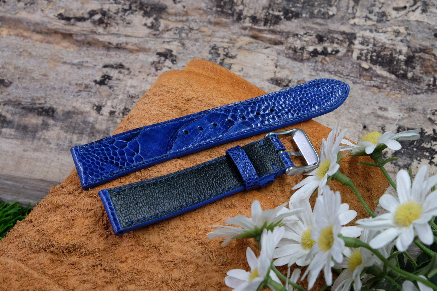 BESPOKE GENUINE BLUE OSTRICH LEG SKIN LEATHER STRAP HDOL38