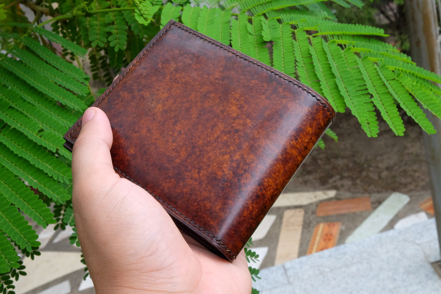 BESPOKE GENUINE BROWN VEG TANNED COW BIFOLD MAN WALLET HDWA47