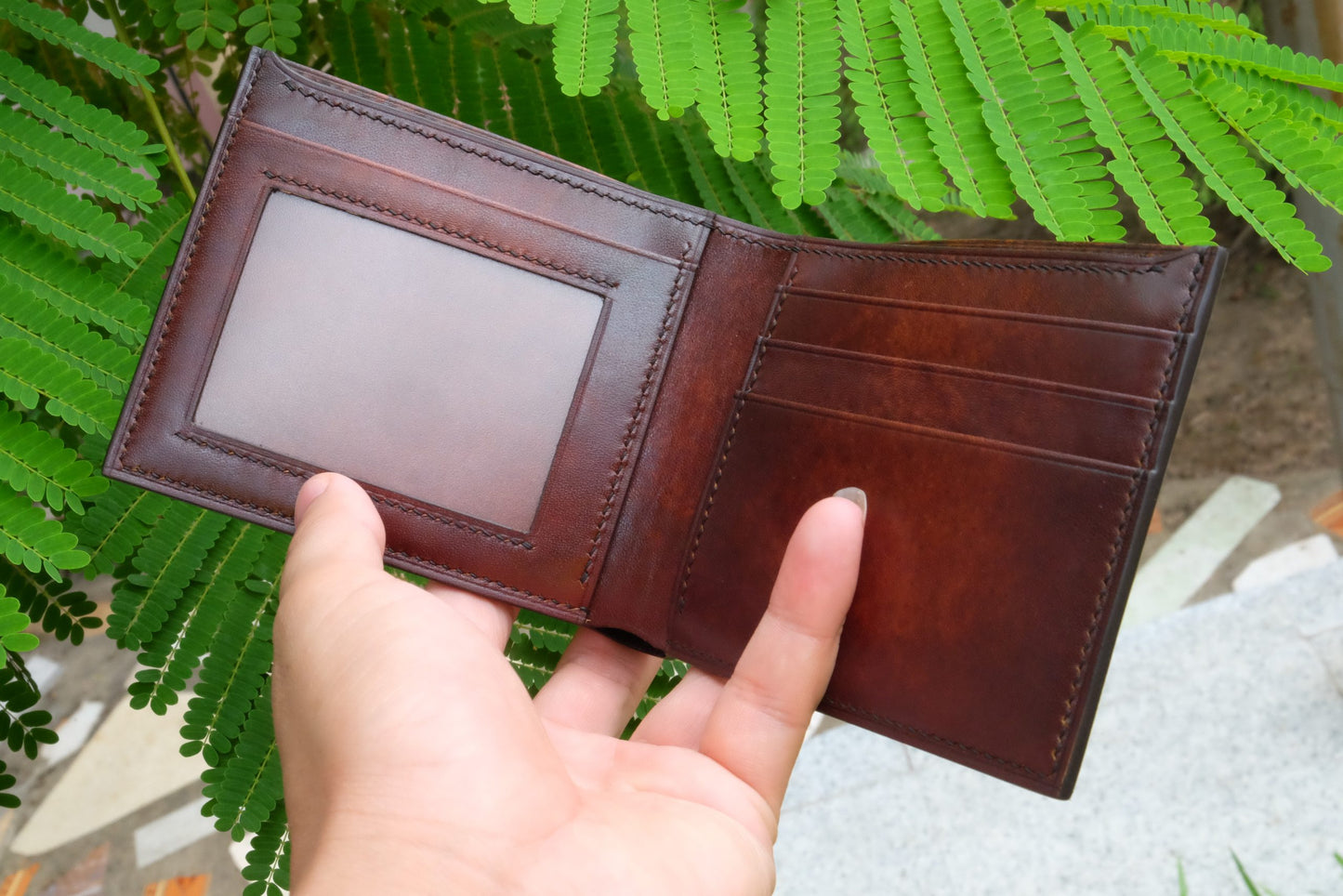 BESPOKE GENUINE BROWN VEG TANNED COW BIFOLD MAN WALLET HDWA47